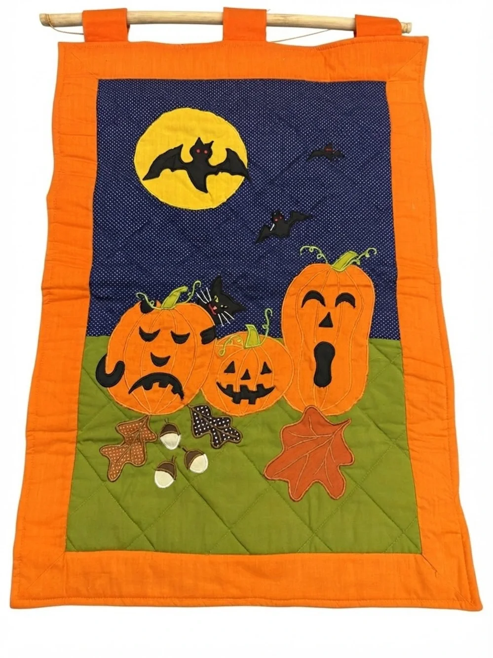Halloween Pumpkin Wall Hanging Quilt - Orange, Blue & Green